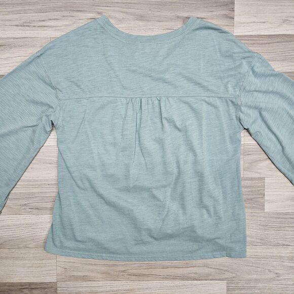 UMGEE Womens Pastel Green Floral Patch Wide Flowy Sleeve Knot Cotton Shirt Small - Picture 9 of 9